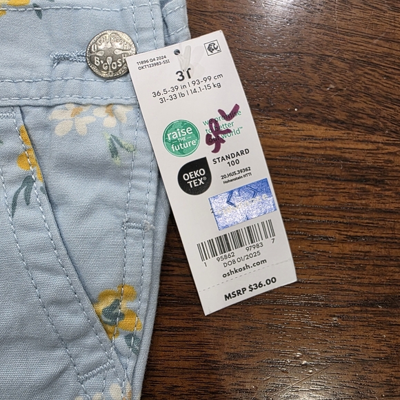 OshKosh B'gosh Light Blue Overalls with Yellow Floral Pattern - Picture 6 of 7